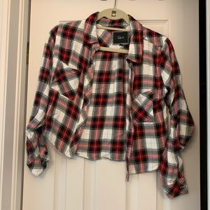 COPY - Cropped plaid red white and black flannel